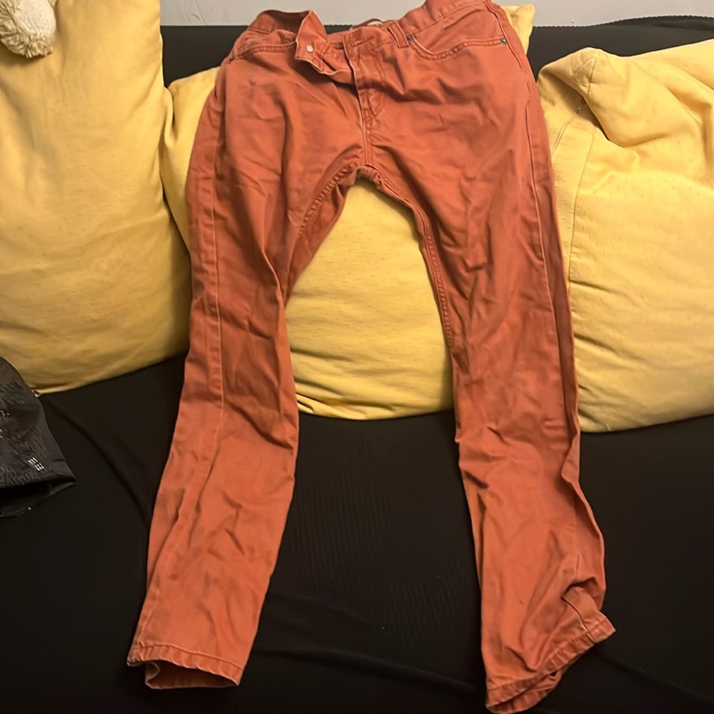 Firewood red jeans.